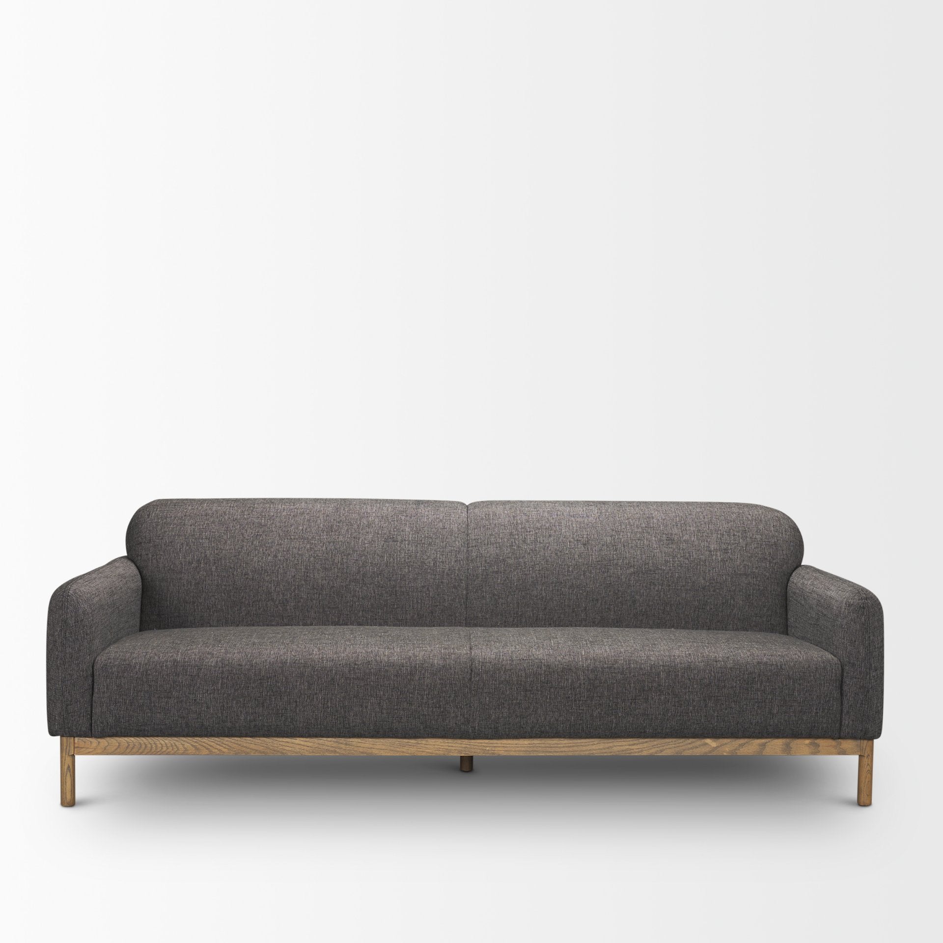Front view of Hale cream sofa with light wood base