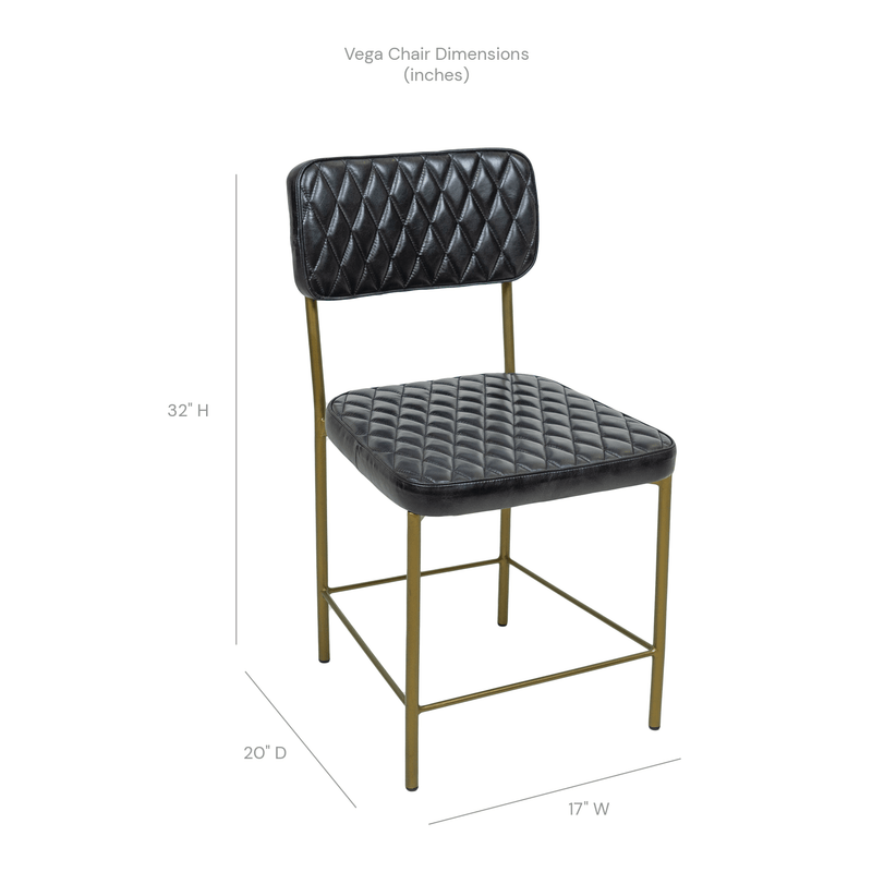 Vega Dining Chair  Genuine Leather Seating - Black