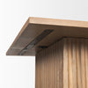 Detail view of the underside of the table showing the structural metal bracket and hardware for the pedestal