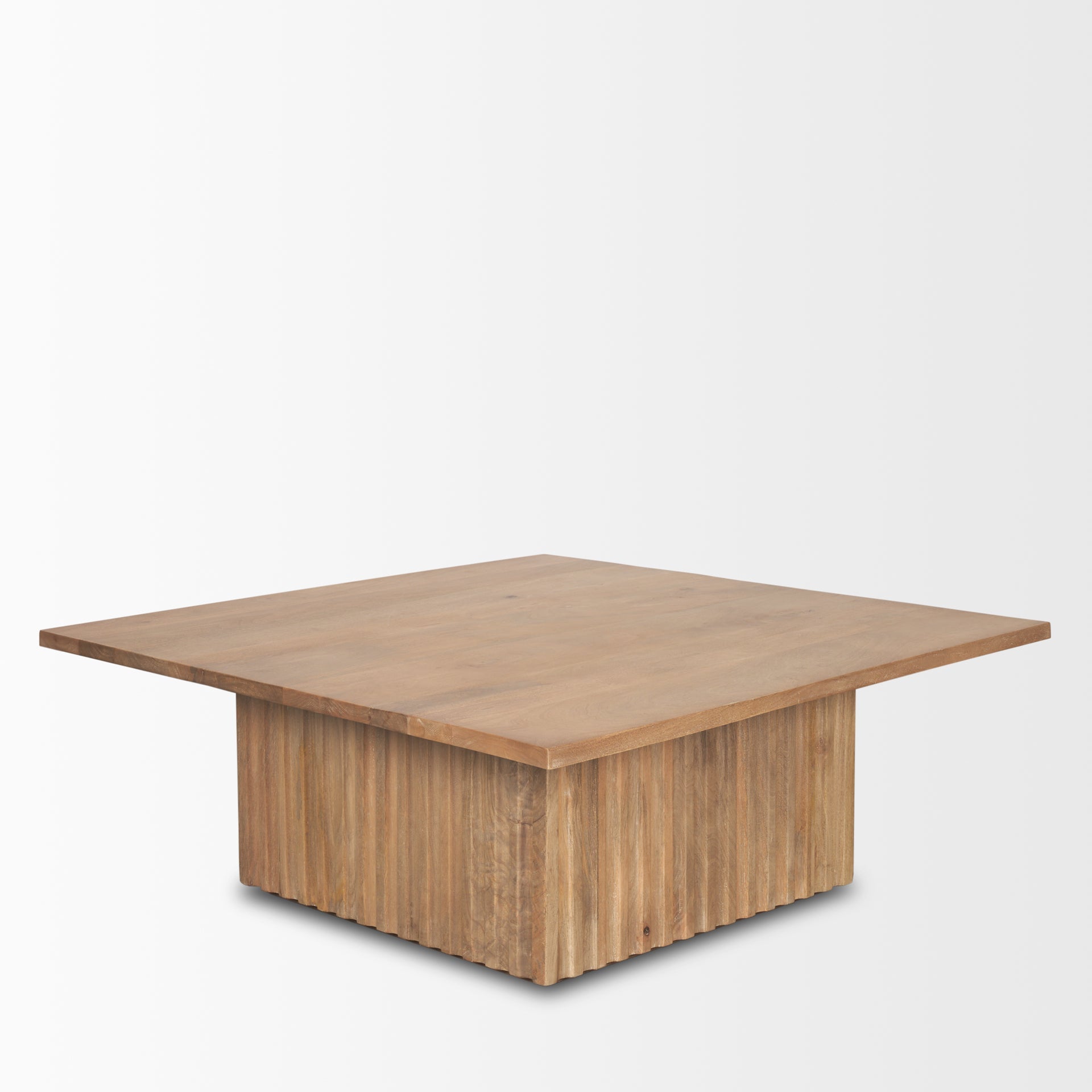 Straight-on front view showcasing the balanced proportions and clean square tabletop of the June coffee table