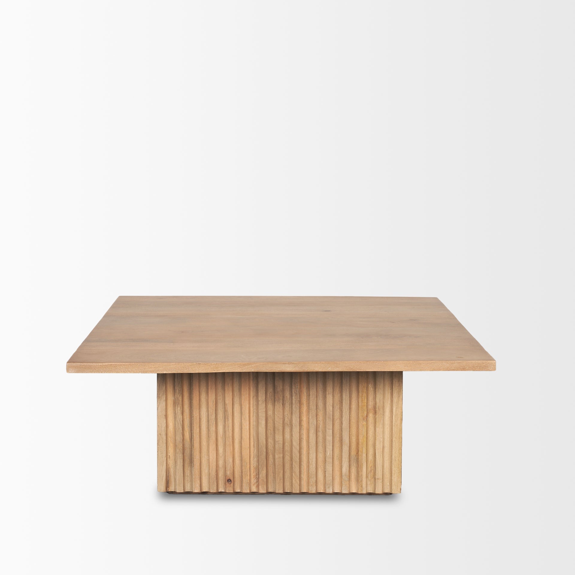 Straight-on front view showcasing the balanced proportions and clean square tabletop of the June coffee table