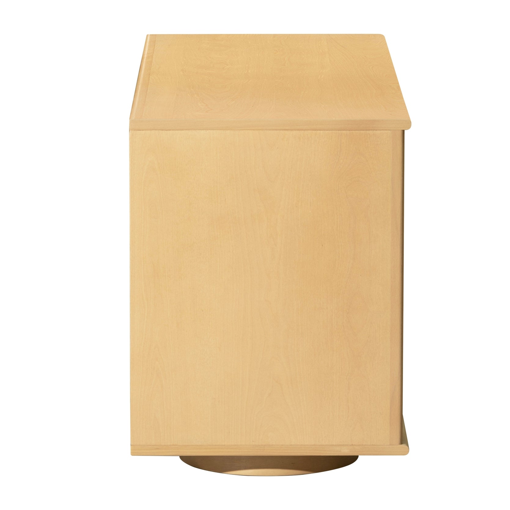 Front view of the Glee sideboard featuring light oak wood construction and two large sliding tambour doors with vertical fluted detailing