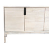 Close-up shot focusing on the slim integrated black metal door pulls and the subtle textured wood grain
