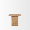Straight-on front view showcasing the clean architectural lines and vertical fluted texture of the natural wood base