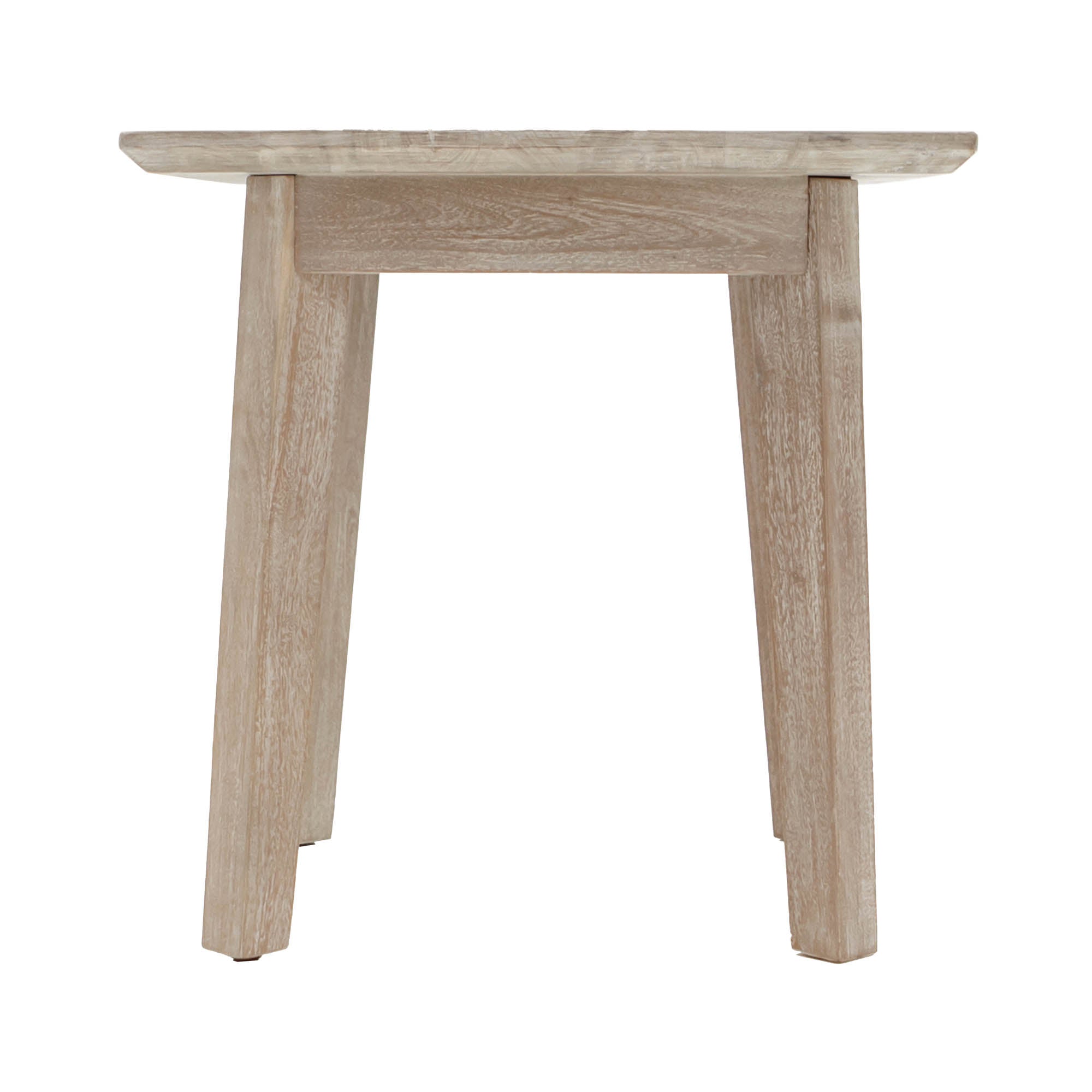 Perspective view of the Gia side table featuring a square top and tapered legs in a light natural oak finish