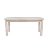 Straight-on side profile view highlighting the smooth oval tabletop and architectural wood construction