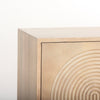 Close-up shot focusing on the high-quality joinery and the precision of the recessed arch detail on the cabinet door