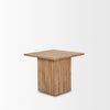 High-angle perspective view highlighting the wide square tabletop and the sturdy symmetrical fluted base