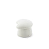 High-angled view highlighting the soft organic curves and plush textured surface of the white bouclé seat