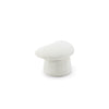 Front three-quarter view of the Muuto stool featuring a whimsical mushroom-shaped silhouette and white bouclé fabric