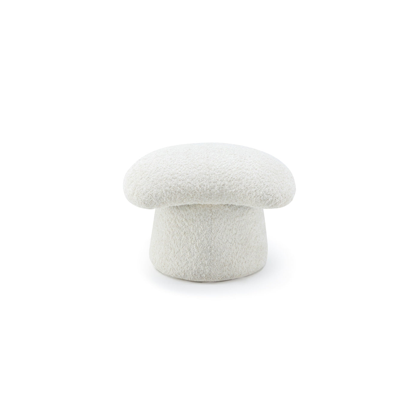 Straight-on front perspective showcasing the wide rounded seat and tapered base of the Muuto upholstered stool