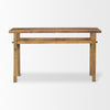 Close-up view of the lower shelf integration and the seamless support structure of the solid wood console