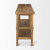 Perspective view highlighting the utility of the lower shelf for baskets, books, or decorative storage