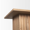 Detailed view of the square tabletop corner showcasing the organic wood grain and light natural finish