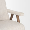 Macro shot of the front tapered wooden leg highlighting the natural grain and dark finish