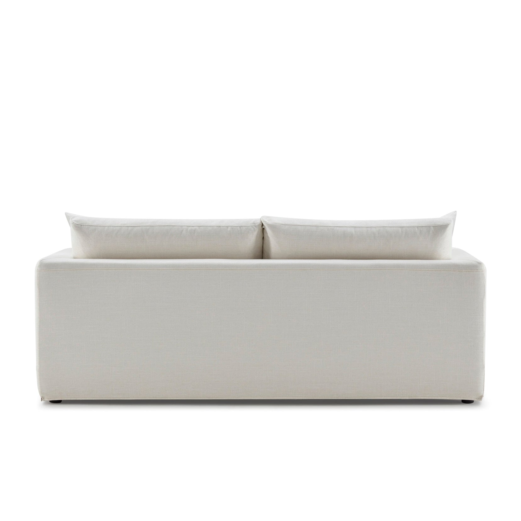 Niels sofa front view in light fabric with modern sleek design and plush cushions
