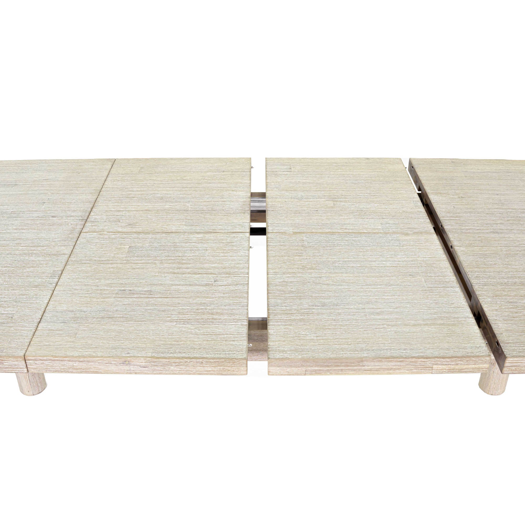 Straight-on side profile view highlighting the smooth oval tabletop and architectural wood construction