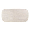 Bird's-eye view of the oval tabletop highlighting the continuous natural oak wood grain and seamless center split