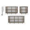 Composite image showcasing the different size and finish variations available in the Rhapsody slatted furniture collection
