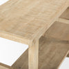 Close-up shot of the lower leg assembly highlighting the clean lines and the natural variations in the mango wood finish
