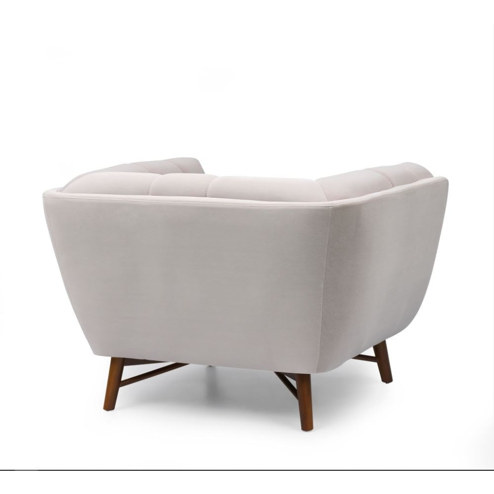 Direct back view of the grey Stella chair demonstrating its clean lines and sturdy base construction