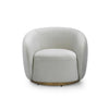 Front view of the Sumi Accent Chair in champagne velvet with a recessed circular gold swivel base