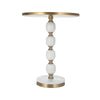 Front view of Villa gold pedestal accent table with stacked marble orbs