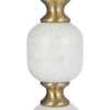 Macro shot of white marble bead pedestal detail on luxury side table