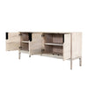 Perspective view with two doors open showcasing the generous internal storage and sturdy wood construction